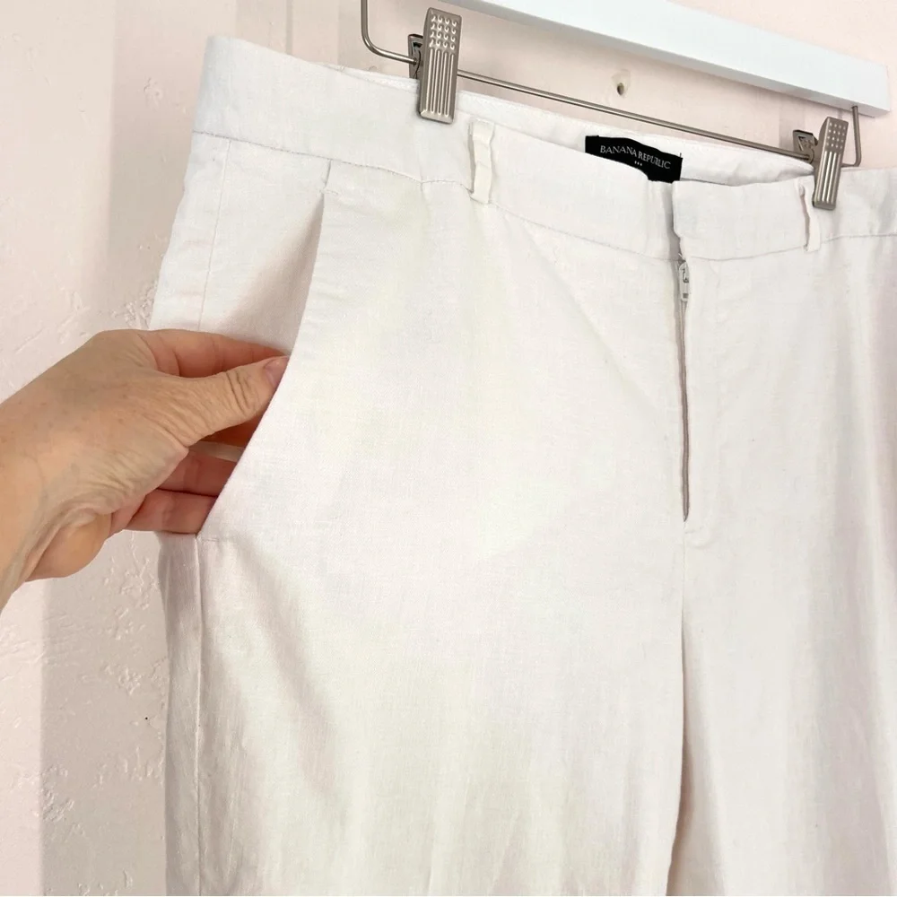 Banana Republic Women’s Avery Linen White Tapered Ankle Pants Size 12 EUC